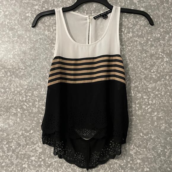 Hyfve Black & White Color Block Back Cutout Tank Top - Size Small - Brown Stripe - Picture 1 of 7